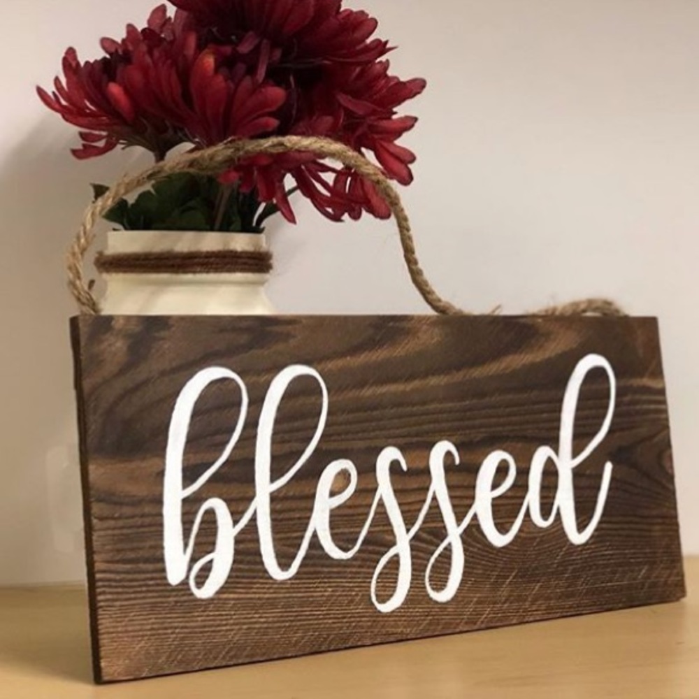 Blessed hanging sign